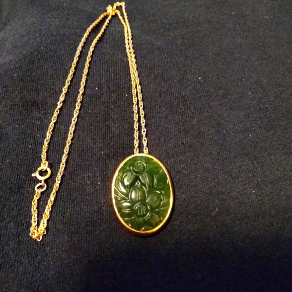 Jewelry - 14k GF/ Over Sterling silver Jade pendant necklace
